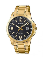 Casio Analog Quartz Watch for Men with Stainless Steel Band, Water Resistant, Mtp-V004G-1BUDF, Gold-Black