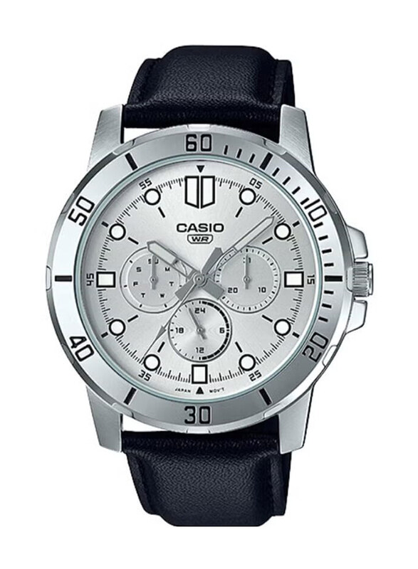 

Casio Analog Watch for Men with Leather Band, Water Resistant and Chronograph, MTP-VD300L-7EUDF, Black-Grey