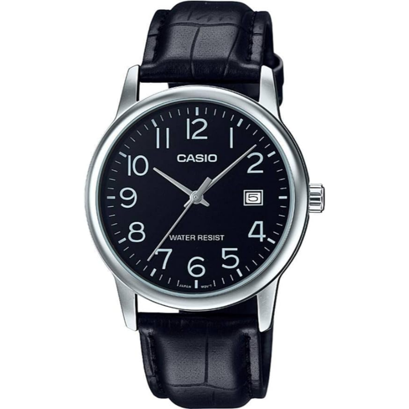 

Casio Enticer Series Analog Watch for Men with Leather Band, Water Resistant, MTP-V002L-1BUDF, Black-Black