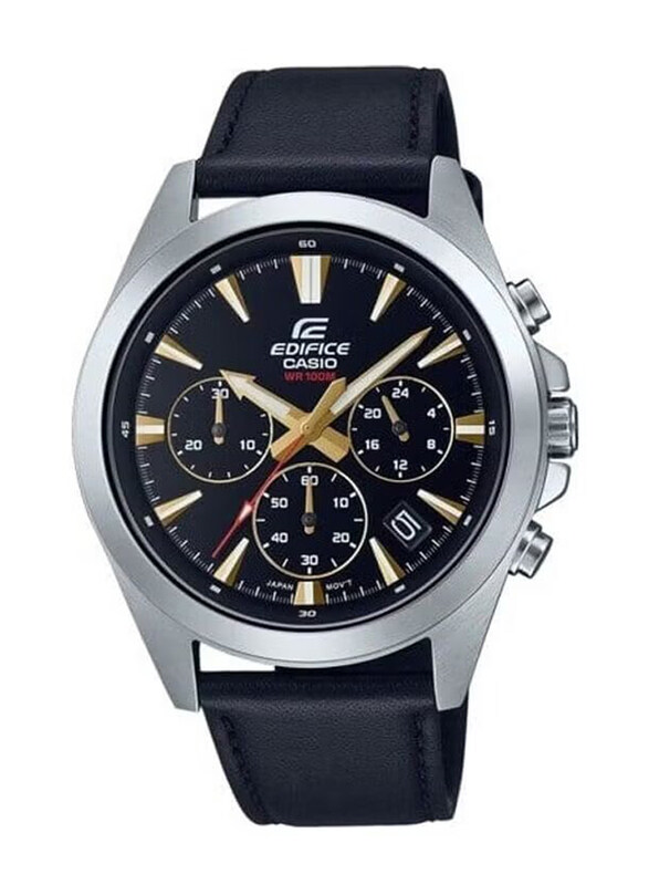 

Casio Edifice Analog Quartz Watch for Men with Leather Band, Water Resistant and Chronograph, EFV-630L-1AVUDF, Black