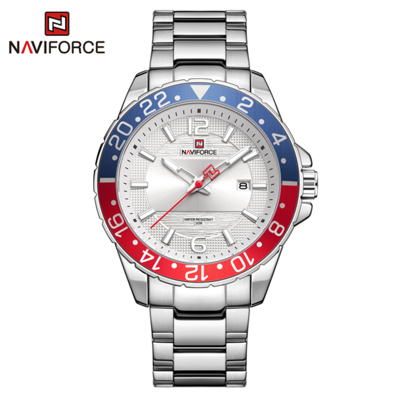 Naviforce Analog Watch for Men with Stainless Steel Band, Water Resistant, 9192, Silver-White