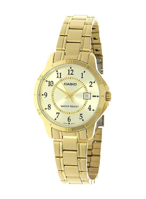 Casio Analog Watch for Women with Stainless Steel Band, Water Resistant, LTP-V004G-9B, Gold