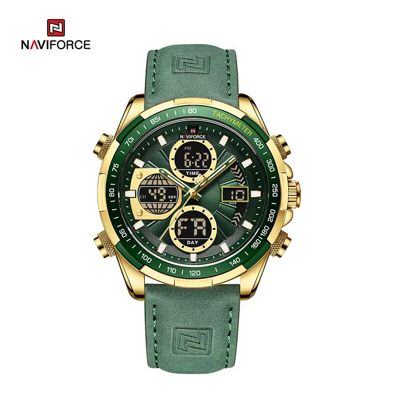 

Naviforce Analog/Digital Watch for Men with Leather Genuine Band, Water Resistant, NF9197L, Green-Green