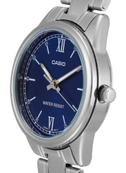 Casio Analog Watch for Women with Stainless Steel Band, Water Resistant, LTP-V005D-2B2UDF, Silver-Blue