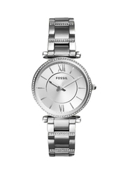 Fossil Carlie Analog Wrist Watch for Women with Stainless Steel Band, Water Resistant, ES4341, Silver