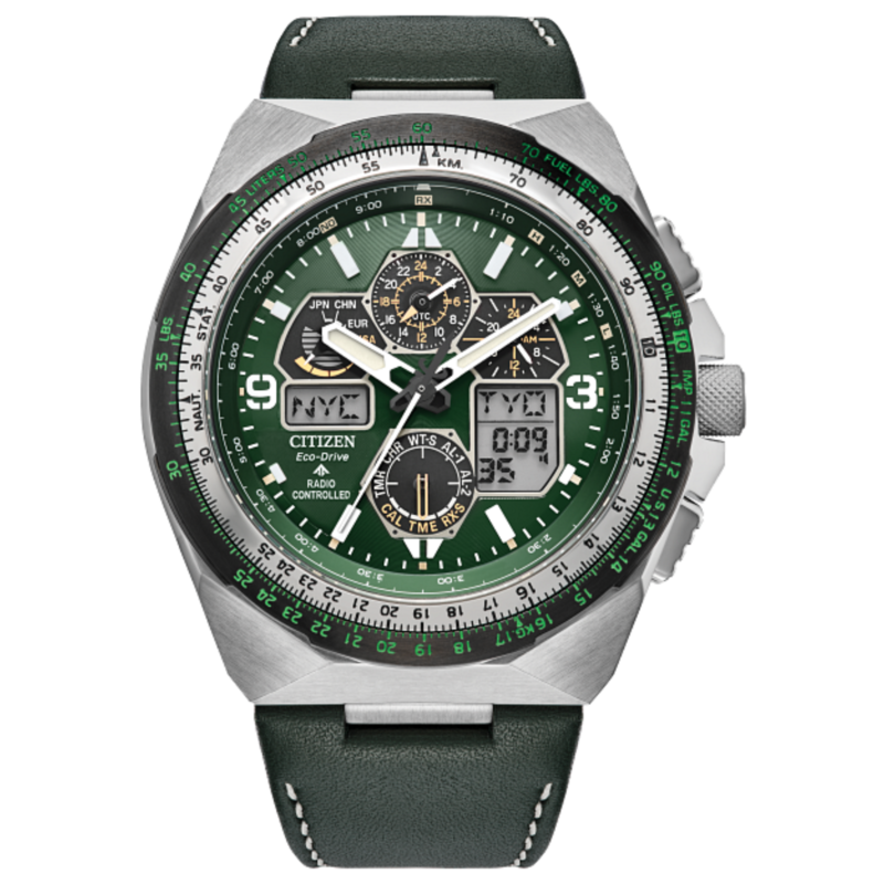 

Citizen Analog/Digital Watch for Men with Leather Band, Water Resistant and Chronograph, JY8147-01X, Green-Green