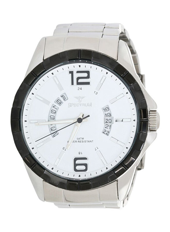 

Spectrum Analog Watch for Men with Stainless Steel Band, S82424M-2, White-Silver