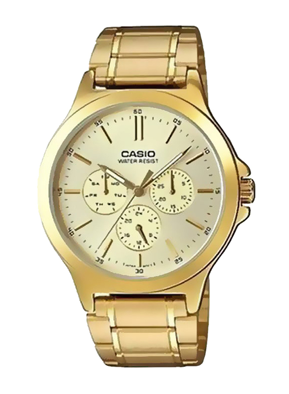 Casio Analog Watch for Men with Stainless Steel Band, Water Resistant and Chronograph, MTP-V300G-9AUDF, Gold