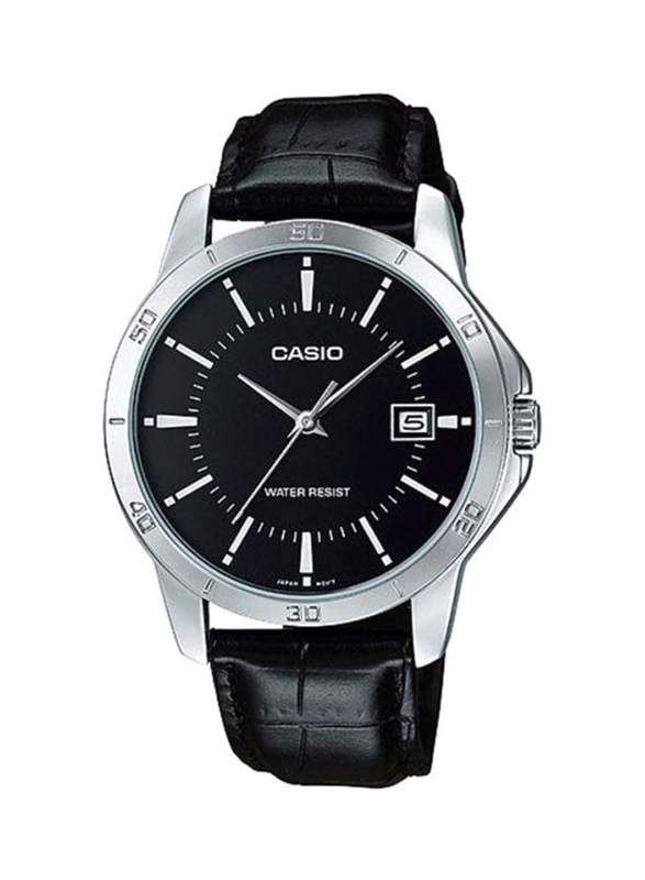 Casio Dress Analog Watch for Men with Leather Band, Water Resistant, MTP-V004L-1A, Black