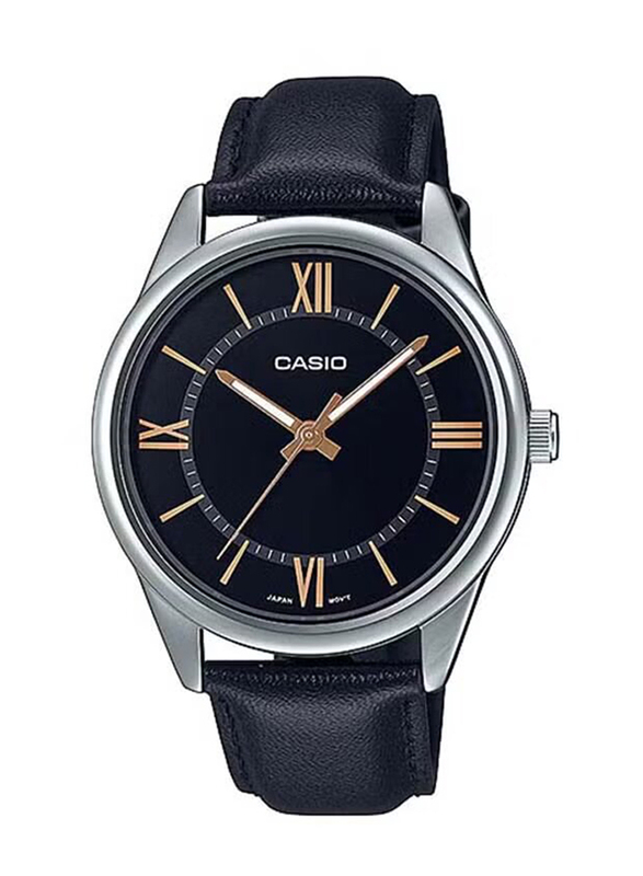 Casio Analog Quartz Watch for Men with Leather Band, Water Resistant, MTP-V005L-1B5UDF, Black/Silver