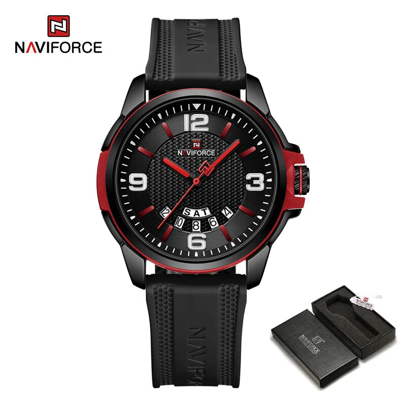 Naviforce Analog Watch for Men with Silicone Band, Water Resistant, NF9215T, Black-Black/Red