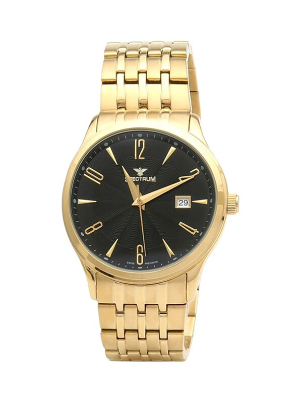 

Spectrum Analog Watch for Men with Stainless Steel Band, S12555M-1, Black-Gold