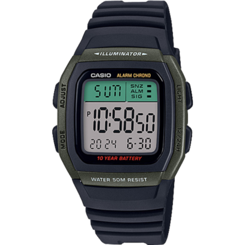 

Casio Standard Series Digital Watch for Men with Resin Band, Water Resistant, W-96H-3AVDF, Black-Grey