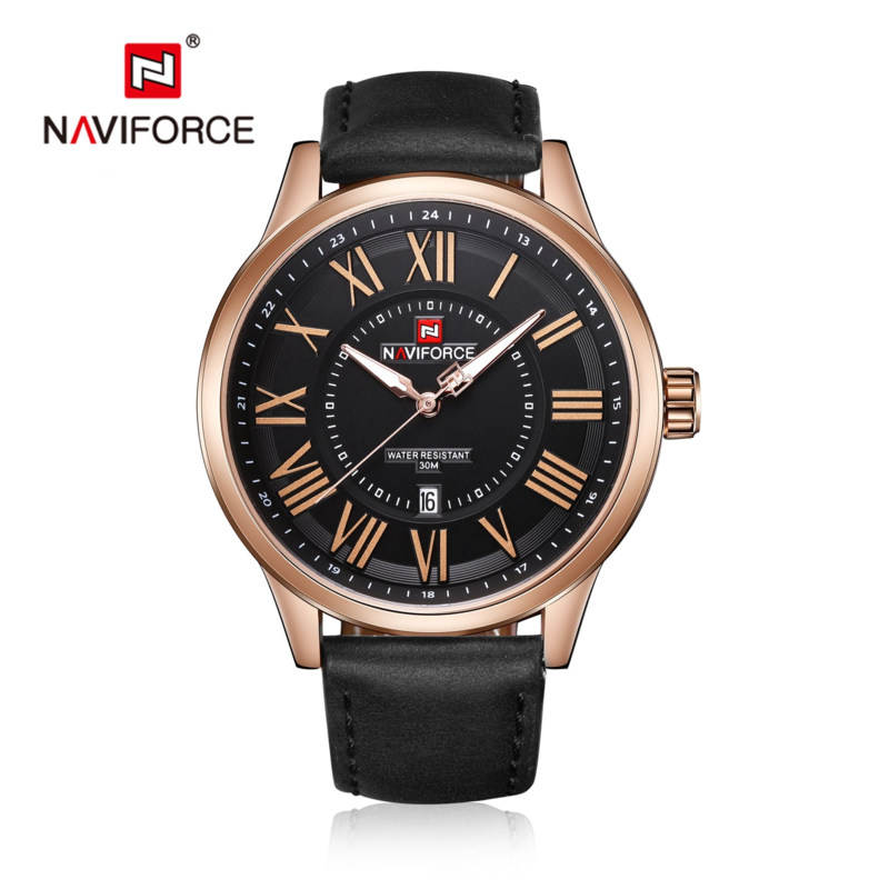 

Naviforce Analog Watch for Men with Leather Band, Water Resistant, NF9126, Black-Multicolour