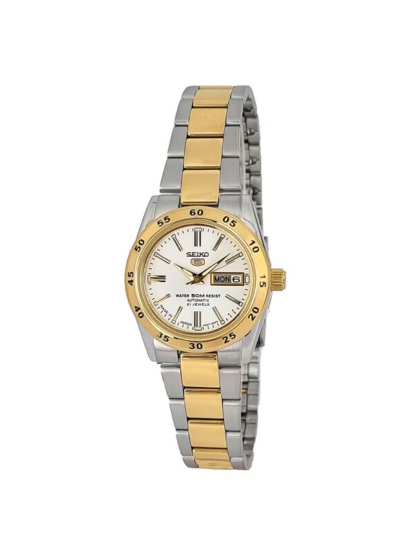 

Seiko Analog Watch for Women with Stainless Steel Band, Water Resistant, SYMG42J1, Silver/Gold-White