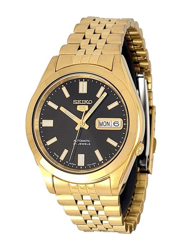 

Seiko Analog Watch for Men with Stainless Steel Band, Water Resistant, SNKG50J, Black-Gold