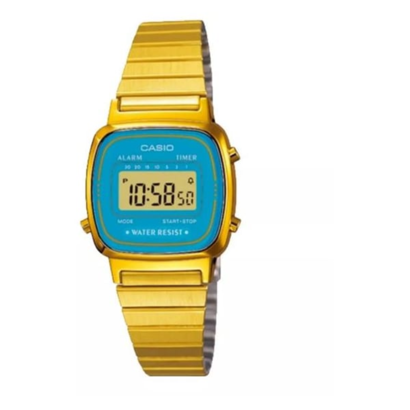

Casio Vintage Series Digital Watch for Women with Stainless Steel Band, Water Resistant, LA670WGA-2SDF, Gold-Blue