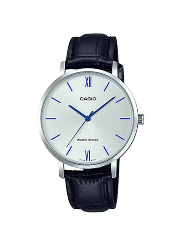 Casio Analog Watch for Women with Leather Band, Water Resistance, LTP-VT01L-7B1UDF, Black-Silver