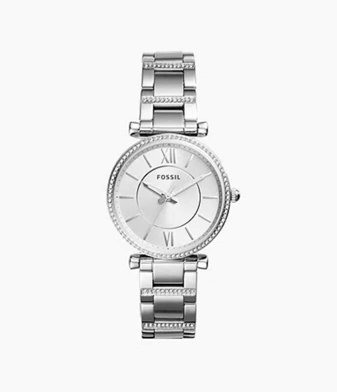 

Fossil Carlie Analog Watch for Women with Stainless Steel Band, Water Resistant, ES4341, Silver-Silver