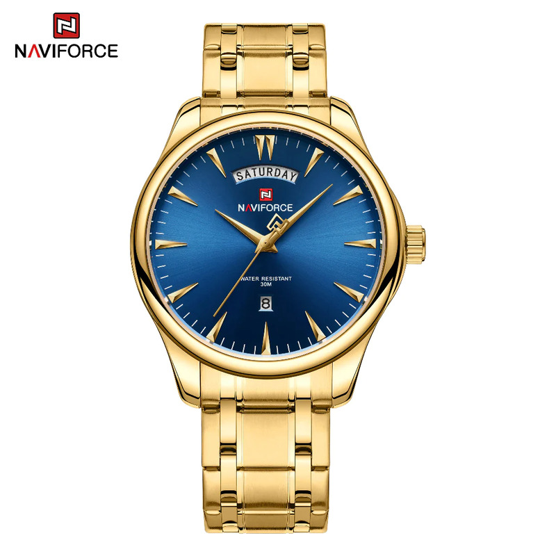 Naviforce Analog Watch for Men with Stainless Steel Band, Water Resistant, 9213, Gold-Blue