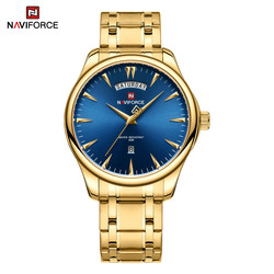 Naviforce Analog Watch for Men with Stainless Steel Band, Water Resistant, 9213, Gold-Blue