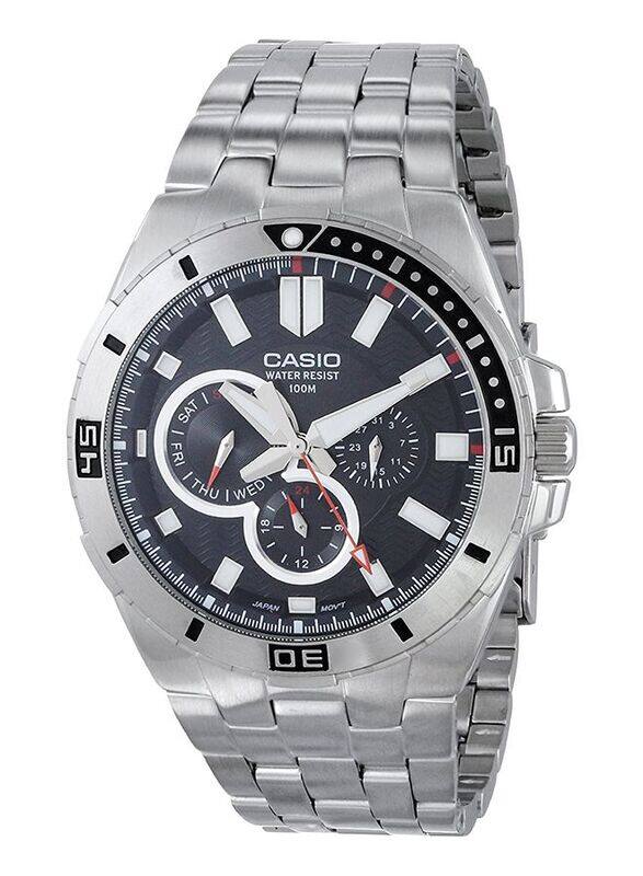 

Casio Analog Watch for Men with Stainless Steel Band, Water Resistant and Chronograph, MTD-1060D-1AVDF, Silver-Black