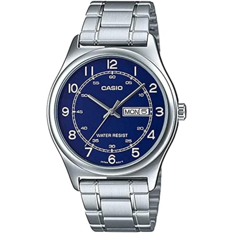 

Casio Enticer Analog Watch for Men with Stainless Steel Band, Water Resistant, MTP-V006D-2BUDF, Silver-Blue