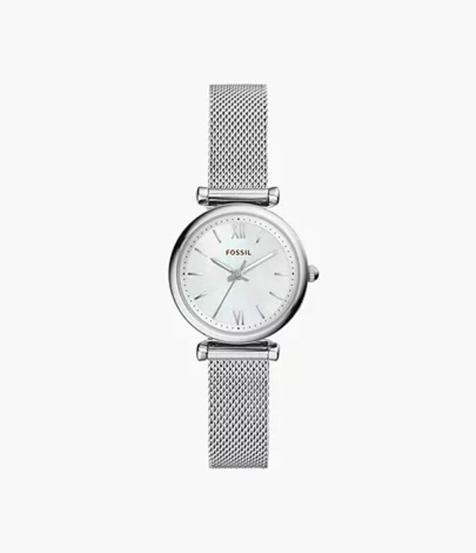 Fossil Carlie Analog Watch for Women with Stainless Steel Band, Water Resistant, ES4432, Silver-White