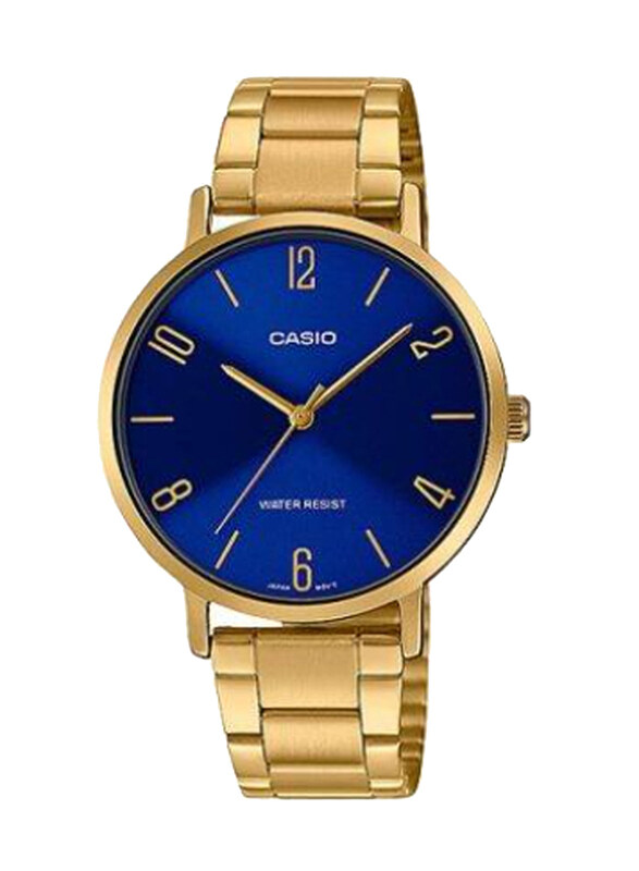 

Casio Standard Analog Watch for Women with Stainless Steel Band, Water Resistant, LTP-VT01G-2BUDF, Gold-Blue