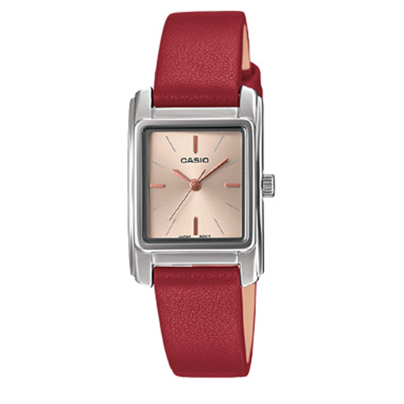 

Casio Analog Watch for Women with Leather Band, Water Resistant, LTP-E165L-4ADF, Red-Beige