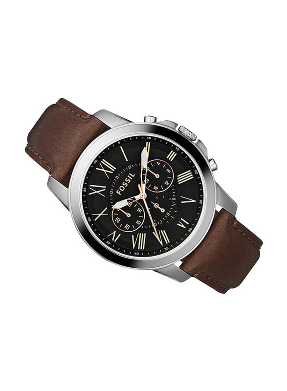 Fossil Analog Watch for Men with Leather Band, Water Resistant and Chronography, FS4813, Brown-Black