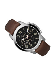 Fossil Analog Watch for Men with Leather Band, Water Resistant and Chronography, FS4813, Brown-Black