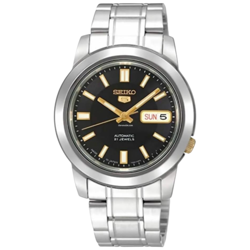 

Seiko 5 Automatic Analog Watch for Men with Stainless Steel Band, Water Resistant, SNKK17J1, Silver-Black