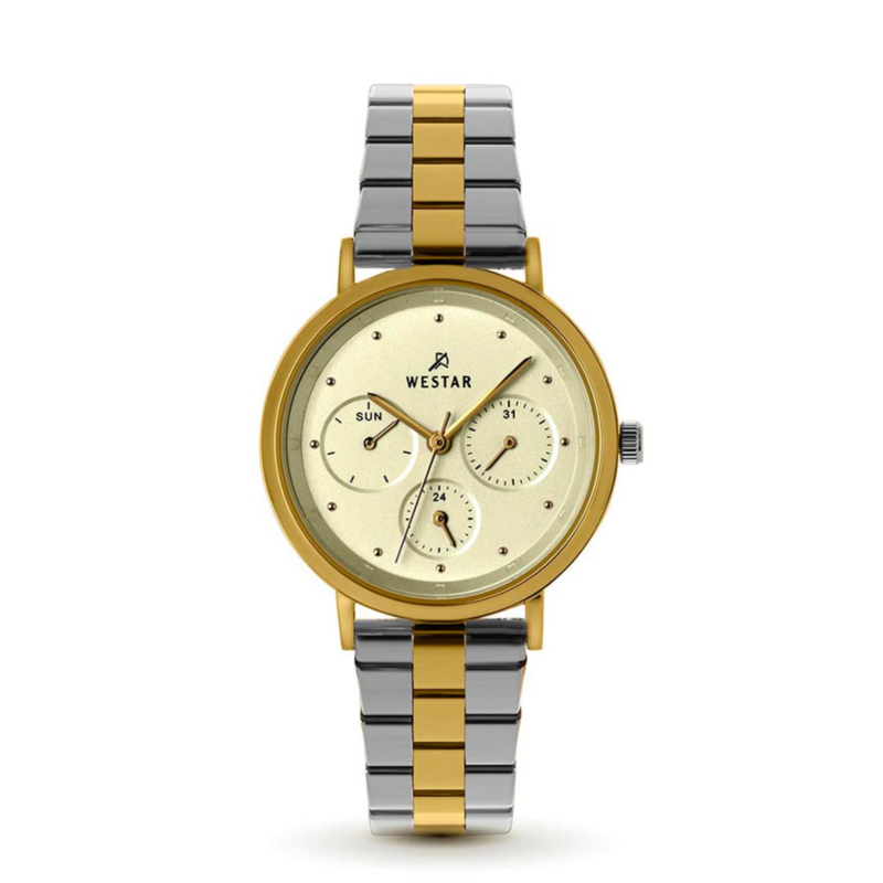 

Westar Analog Watch for Women with Stainless Steel Band, Water Resistant and Chronograph, 00143CBN102, Gold/silver-Gold