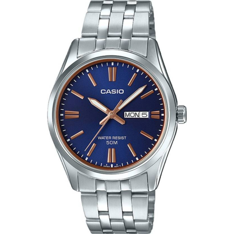 

Casio Enticer Men Analog Watch for Men with Stainless Steel Band, Water Resistant, MTP-1335D-2A2VDF, Silver-Blue