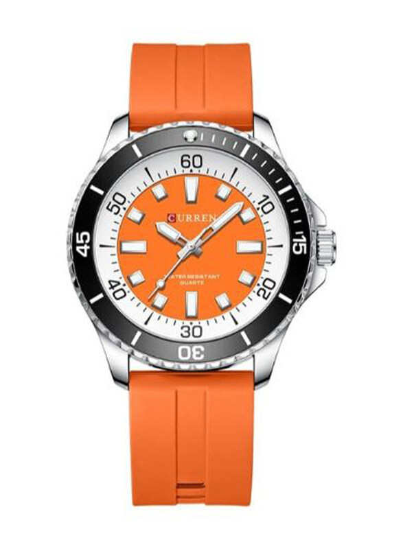 

Curren Analog Watch for Men with Silicone Band, Water Resistant, 8448, Orange-Orange