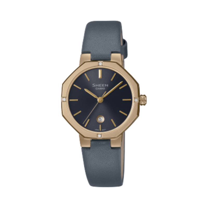 

Casio Sheen Analog Watch for Women with Leather Genuine Band, Water Resistant, SHE-4543GL-8A, Grey-Grey