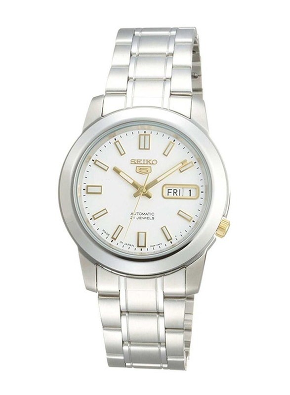 Seiko Analog Watch for Men with Stainless Steel Band, Water Resistant, SNKK07J1, White-Silver