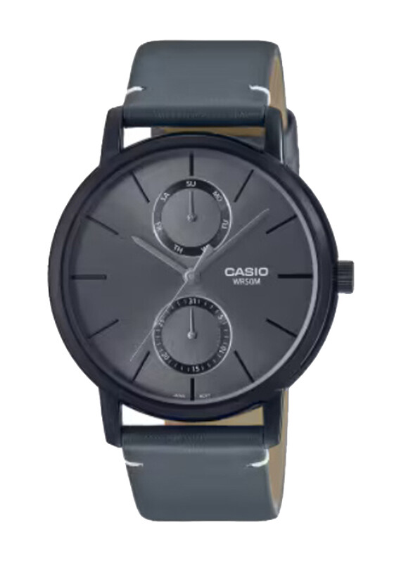 

Casio Enticer Men Analog Watch for Men with Leather Band, Water Resistant, MTP-B310BL-1AVDF, Grey-Grey