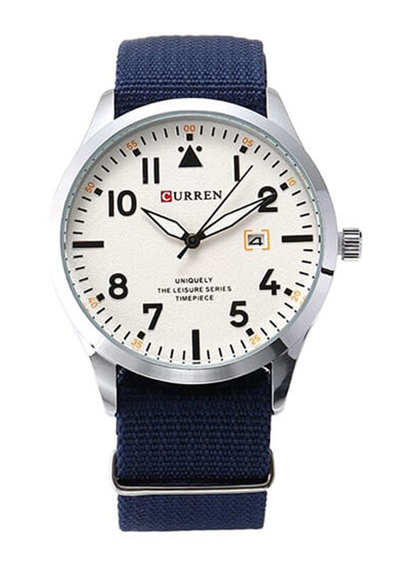 

Curren Analog Watch for Men with Fabric/ Canvas Band, Water Resistant, 8268, Blue-White