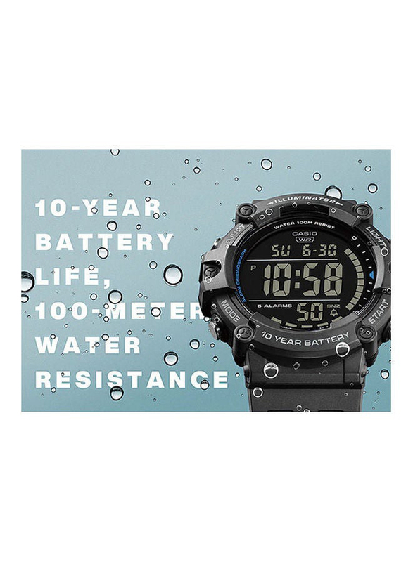 Casio Digital Watch for Men with Rubber Band, Water Resistant, AE-1500WH-8BVDF, Black