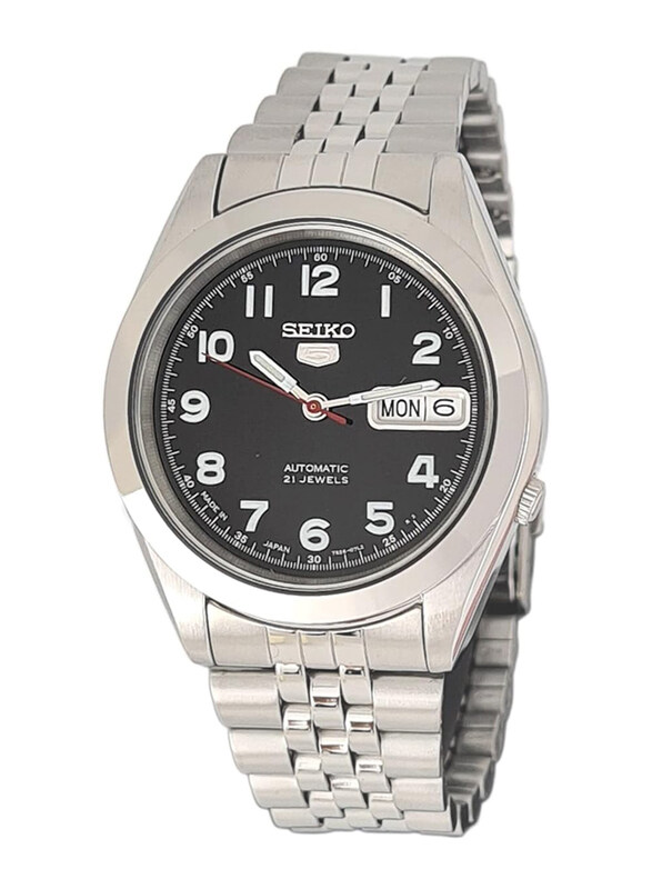 

Seiko Analog Watch for Men with Stainless Steel Band, Water Resistant, SNKB45J, Black-Silver