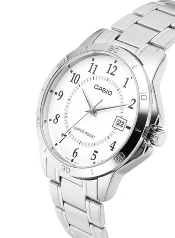 Casio Enticer Analog Watch for Men with Stainless Steel Band, Water Resistant, MTP-V004D-7BUDF, Silver-White