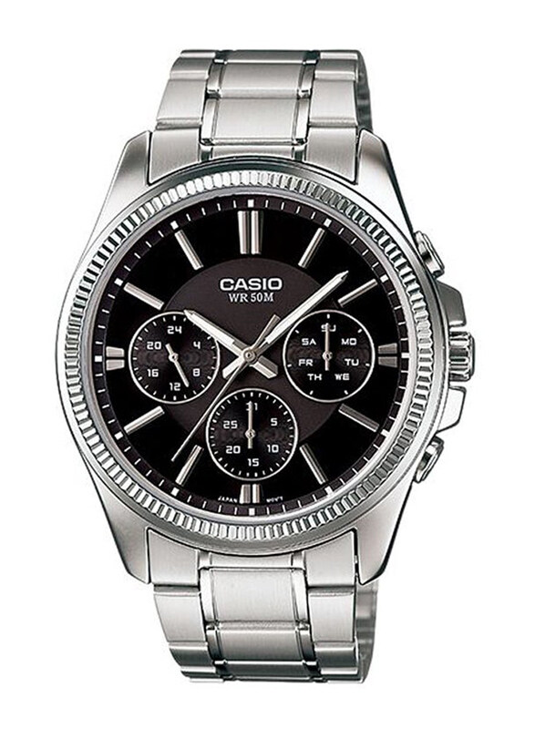 

Casio Analog Watch for Men with Stainless Steel Band, Water Resistant and Chronograph, MTP-1375D-1A, Silver-Black