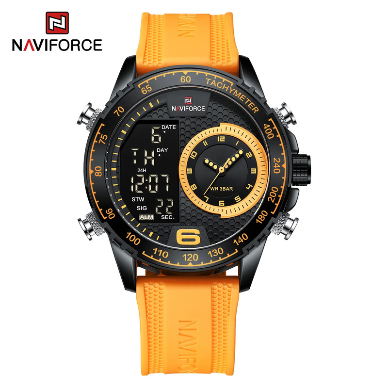 Naviforce Analog/Digital Watch for Men with Thermoplastic Polyurethane (TPU) Band, Water Resistant, NF9199T, Yellow-Black