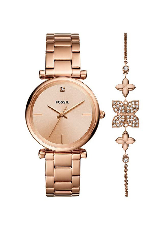 

Fossil Analog Wrist Watch for Women with Metal Band, Water Resistant, 2 Pieces, ES4685SET, Rose Gold-Rose Gold