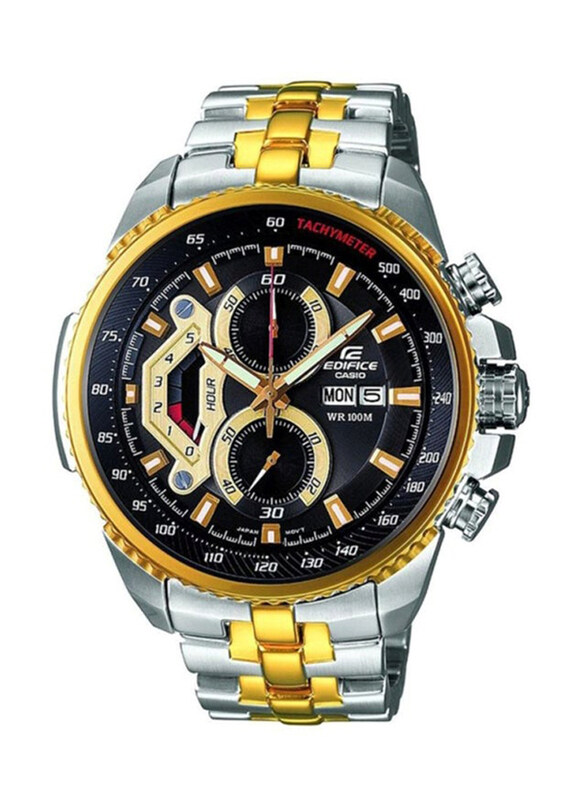 

Casio Edifice Analog Watch for Men with Stainless Steel Band, Water Resistant and Chronograph, EF 558 SG - 1A, Gold/Silver-Black