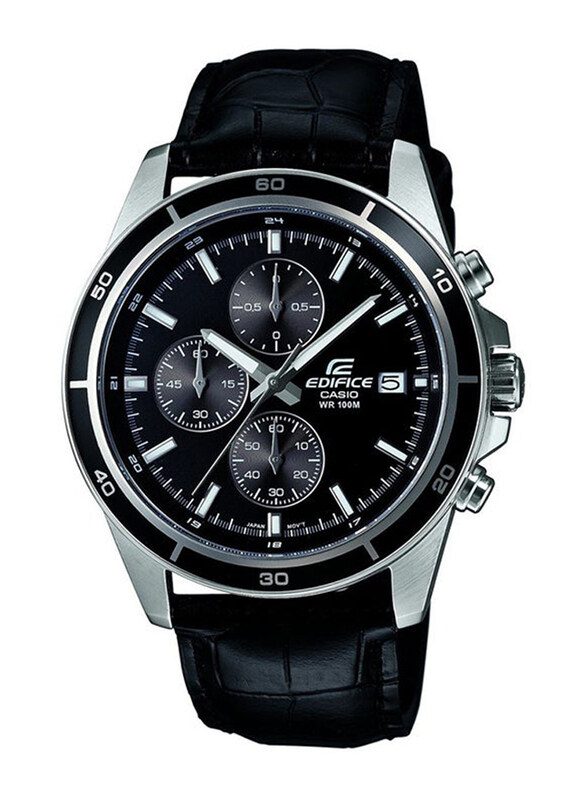 

Casio Edifice Analog Watch for Men with Leather Band, Water Resistant & Chronograph, EFR-526L-1AV, Black