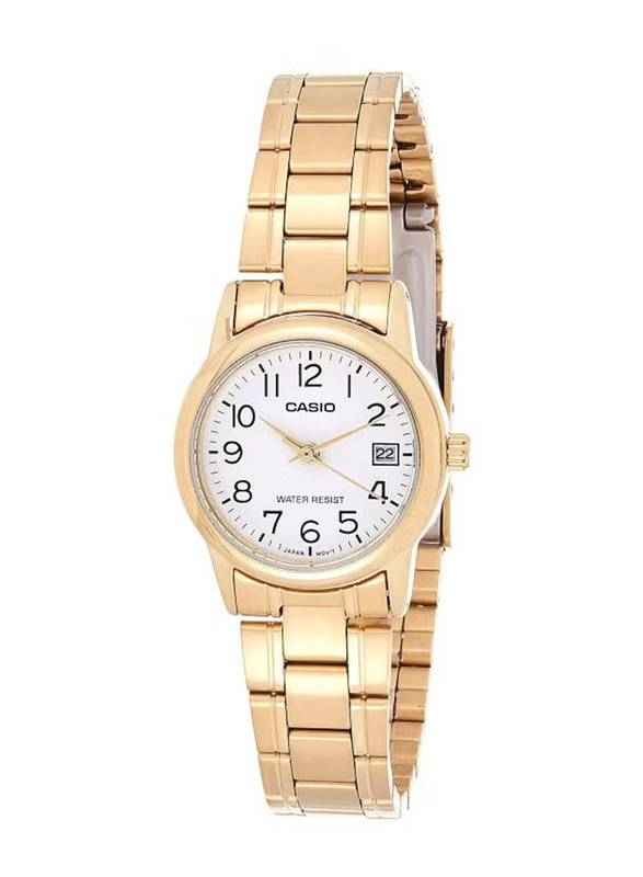 Casio Dress Analog Watch for Women with Stainless Steel Band, Water Resistant, LTP-V002G-7B2, Gold-White