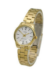 Casio Dress Analog Watch for Women with Stainless Steel Band, Water Resistant, LTP-V005G-7BUDF, Gold-White